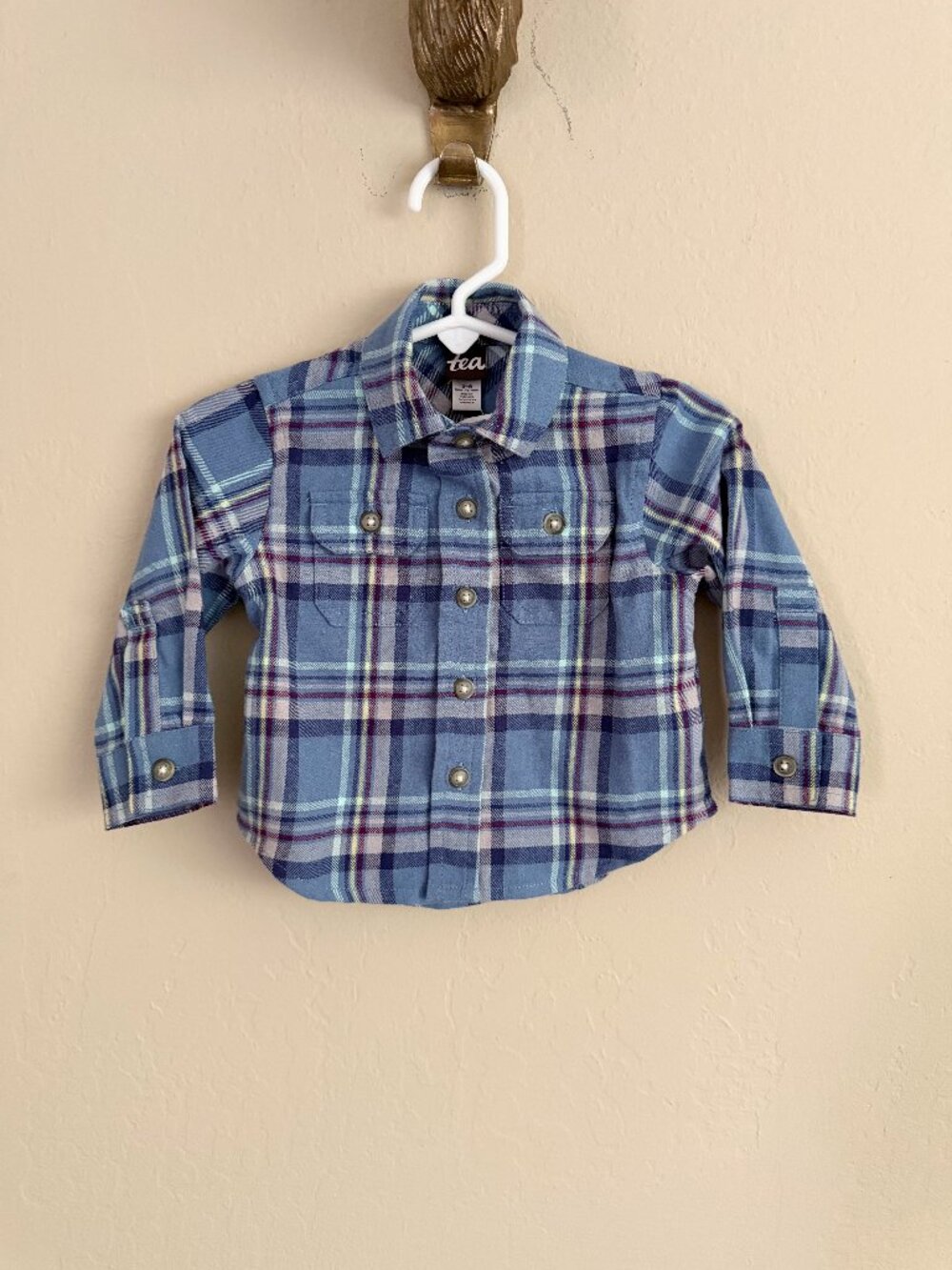 Tea Collection Plaid Flannel Button Down Shirt NWT • 3-6 Months